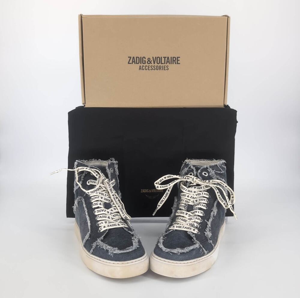 ZADIG & VOLTAIRE High Flash Canvas Sneakers in Noir Black - Size US 9 EU 40 -NIB